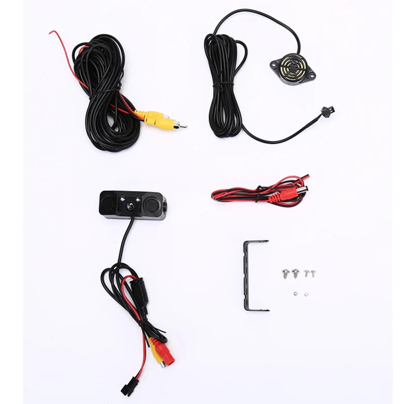 3 in 1 Car Parking Sensor Car Reverse Backup Rear View Camera with 2 Radar Detector Sensors Indicator Buzzer Alarm Car Camera