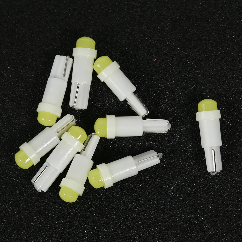 10pcs T5 3D COB LED Car Instrument Cluster Lamp Indicator Reading Light Bulbs Color Temperature 6,000K Brightness 120LM