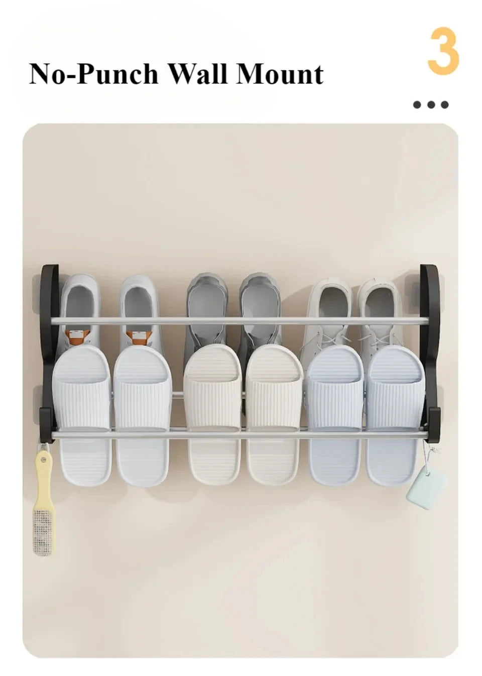 Wall Mounted Shoe Rack Simple Bathroom Slipper Rack Multi-functional Nail Free Kitchen Rack Hole Free Door Back Shoe Rack