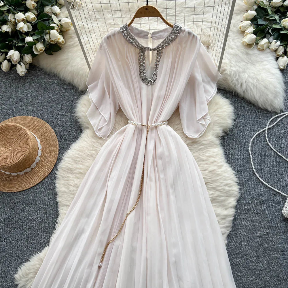 Women Dress Long Dresses Gown Party Night A Line Vestidos Round Neck Ruffles Sleeve Elegant Splice Y2k Streetwear Slim Fit