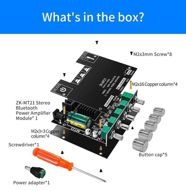 ZK-MT21 Bluetooth 5.0 Subwoofer Amplifier Board For Car Home 50W*2+100W 2.1 Channel Power Audio Stereo Bass Amplifier s Board