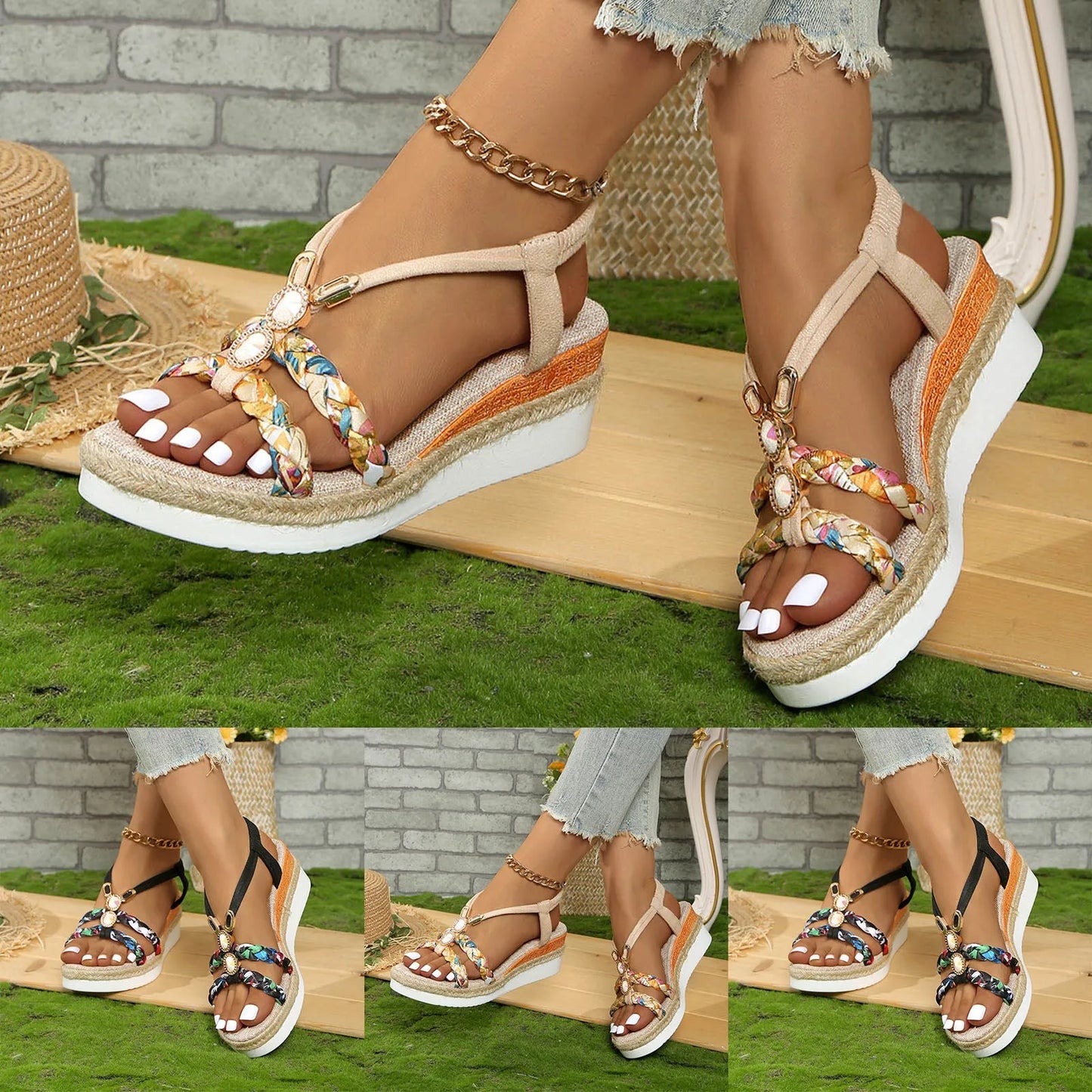 Women Wedge Heeled Sandals Spring And Summer Fashionable Thick Soled Adjustable Strap Sandal Female Beach Outside Wear Shoes