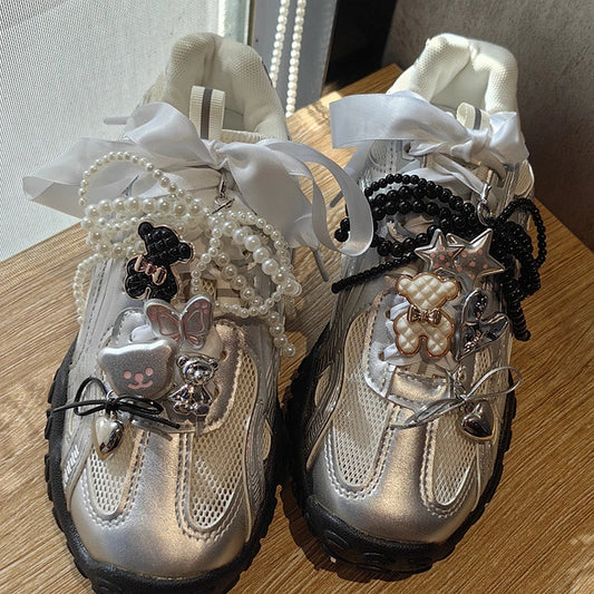 Shoe lace Charms for Sneakers Girl Pearl Bow Bear Shoe decoration Y2K Sweet Premium Decorative Shoes Charm Laces Accessories