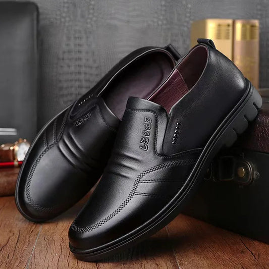 Men's leather shoes new black Soft bottom anti slip and breath shoes men's Business dress casual Zapatos luxury light flat - Belvar