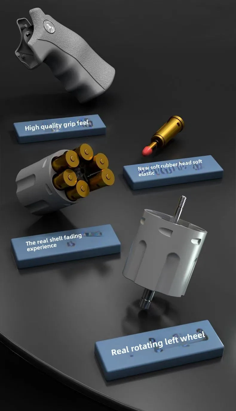 Soft Bullet Toy Gun Set with Ejecting Revolver for Kids, One-Key Detachable Pistol, Continuous Shooting