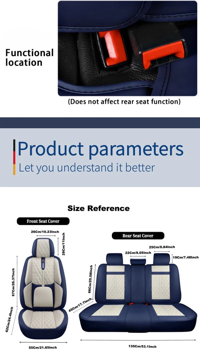PU leather car seat cover, suitable for most 5-seat cars, split seat cover, waterproof and anti-fouling, easy installation,