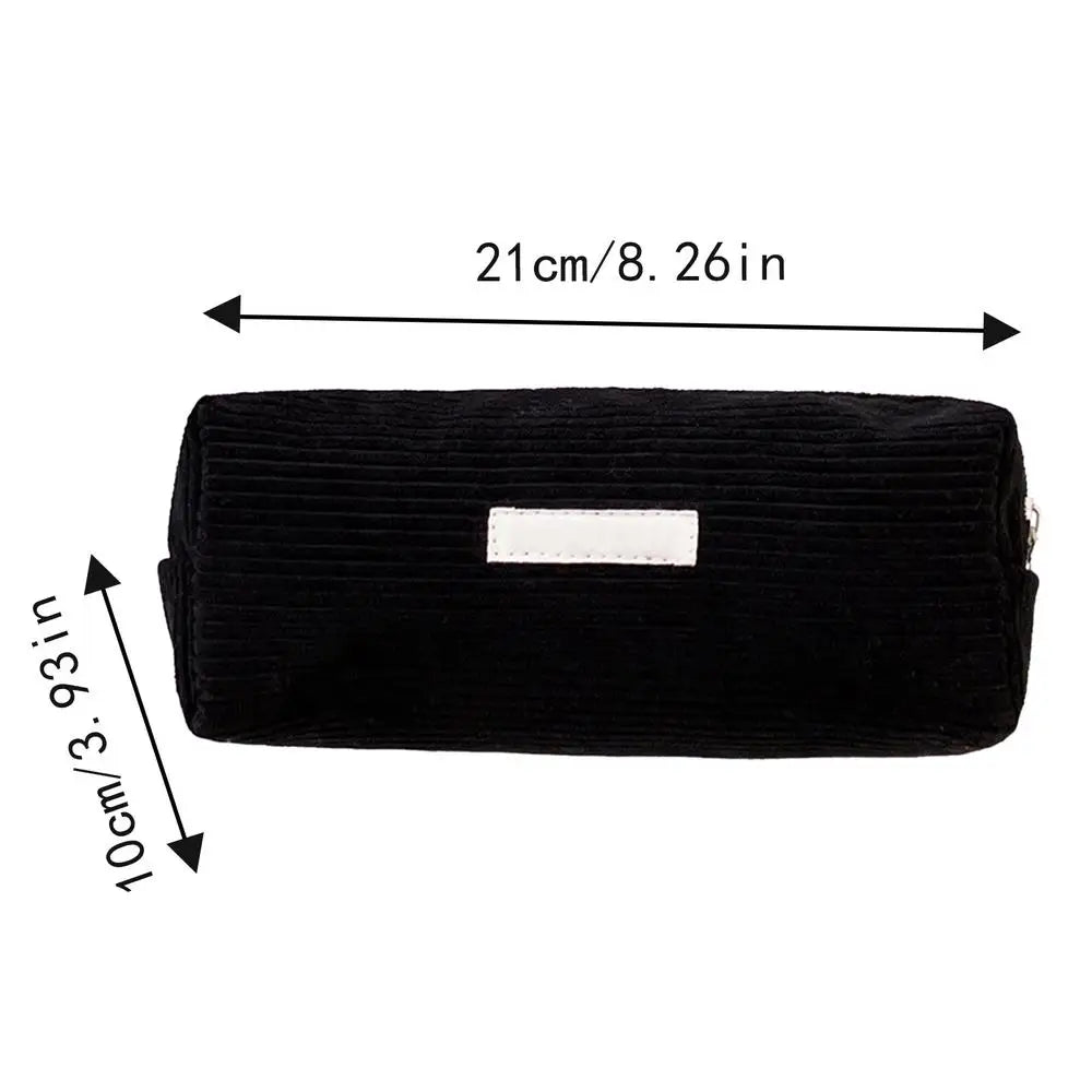 pure Corduroy Pencil Case Travel Cosmetic Lipstick Purse Storage Bag Student School Stationery Organizer Pouch Pencilcase