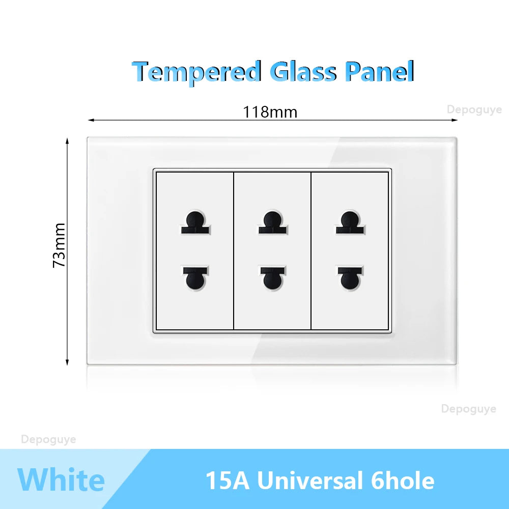 US Wall Switch Power Socket with USB Type-c Quick Charger,American Mexico White Tempered Glass Plug Outlet,Light Switch Panel