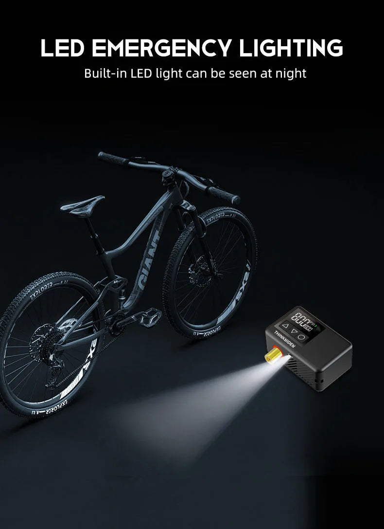 ThinkRider 120 PSI Portable Pocket Bike Electric Air Pump MINI Tire Inflator For Bicycle Digital Gauge Display
