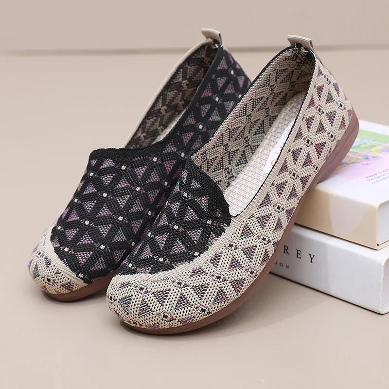 Ladies' 2025 mesh lightweight casual shoes for summer breathable and comfortable anti-slip round toe flat shoes - Belvar