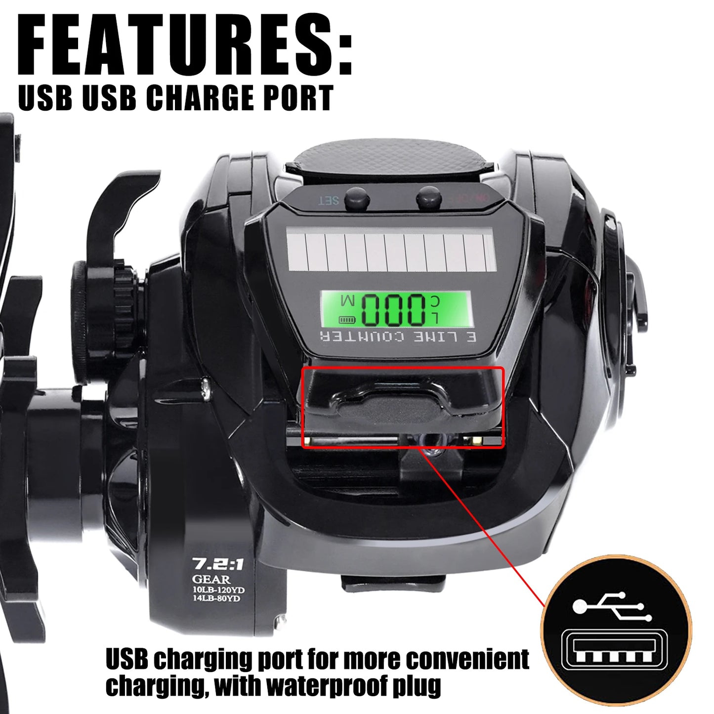 SAMOLLA LED Screen Smart Digital Display Electronic Bait Casting Reel USB and Solar Rechargeable 7.2:1 Waterproof Casting