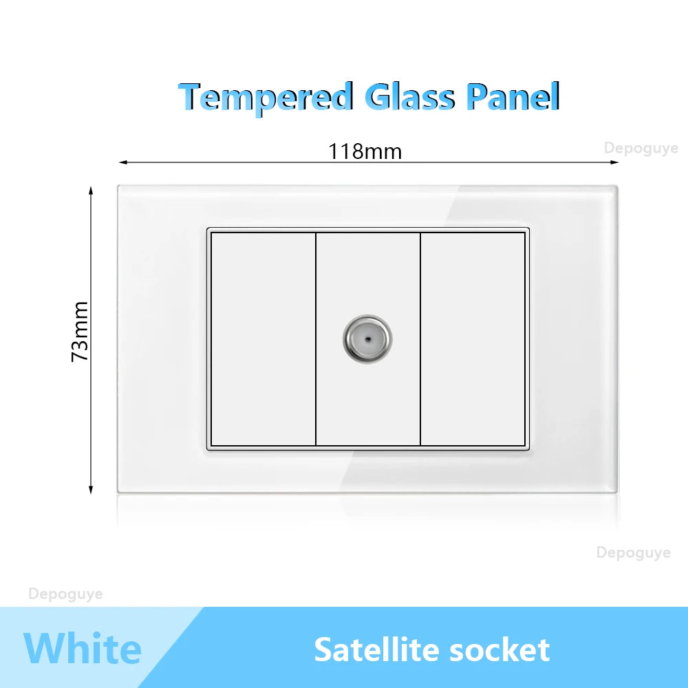 US Wall Switch Power Socket with USB Type-c Quick Charger,American Mexico White Tempered Glass Plug Outlet,Light Switch Panel