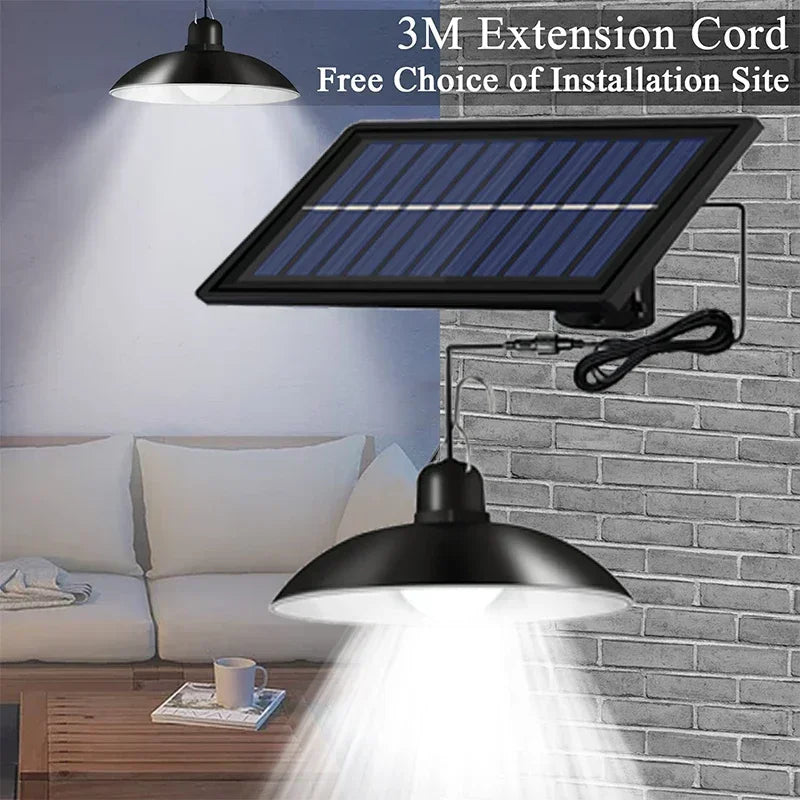 Solar Pendant Light Outdoor Waterproof LED Lamp Double-head Chandelier Decorations with Remote Control for Indoor Shed Barn Room