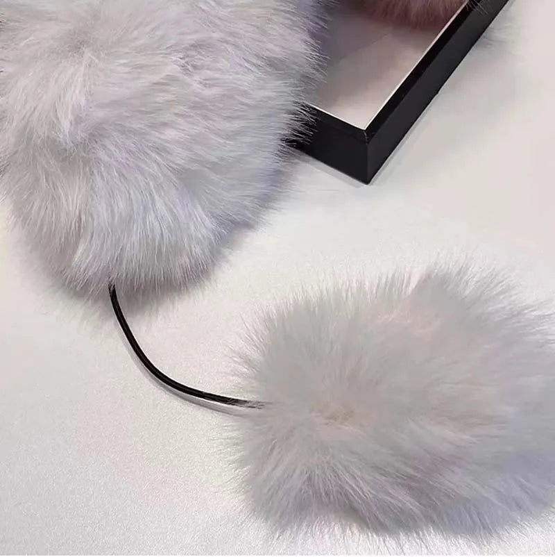 Women Winter Warm Kawaiyi Fox Fur Imitation Mink Plush Hat Thickened Cute Bear Ear plush Lei Feng hat Ear Protection Cosplay Cap