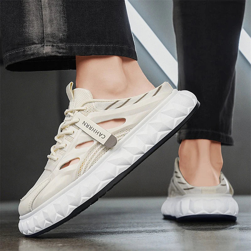 Men's toe-covered half-slip shoes: comfortable, breathable, color-block, stylish, flat-heeled, versatile casual shoes - Belvar