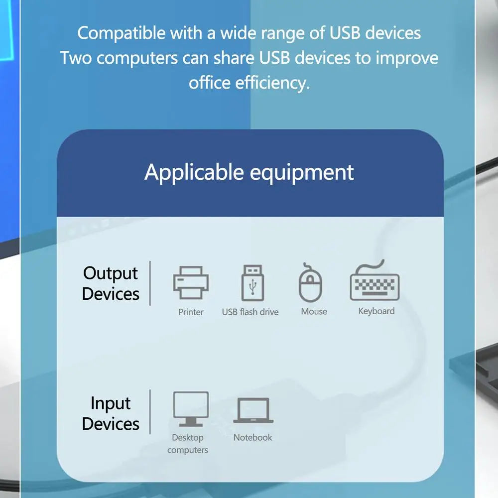 2 Port USB Switch Manual USB HUB Two Computers Share U Disk Printer Devices Two In One Out USB 2.0 Sharer With Cable