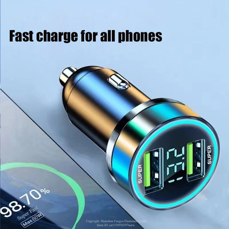 2 Port Super Fast USB Car Charger for iPhone 14 Pro Max 13 Oneplus Huawei OPPO Samsung Xiaomi 240W Quick Charging Loader Adapter