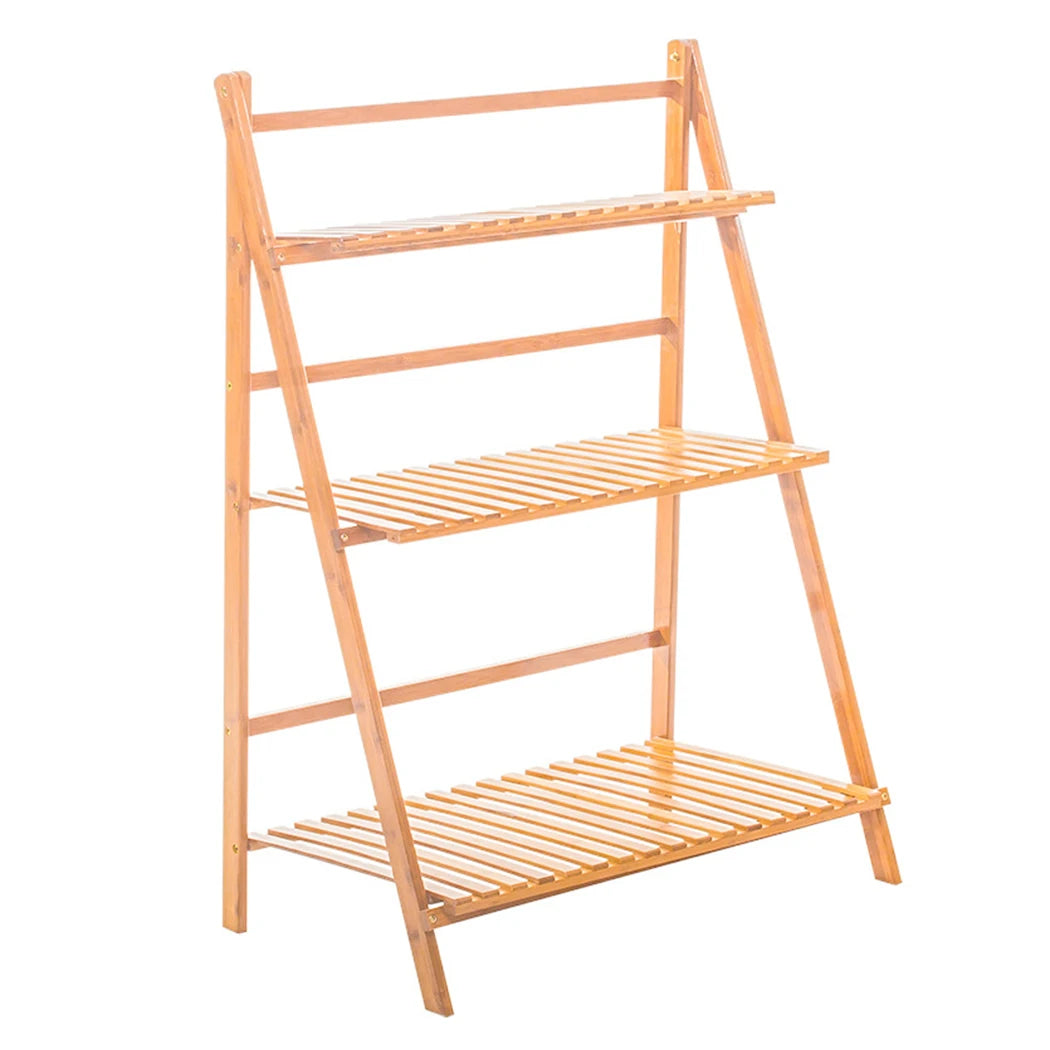 3 Tier Foldable Bamboo Plant Stand Planter Organizer Plants Display Shelf  for Indoor Outdoor