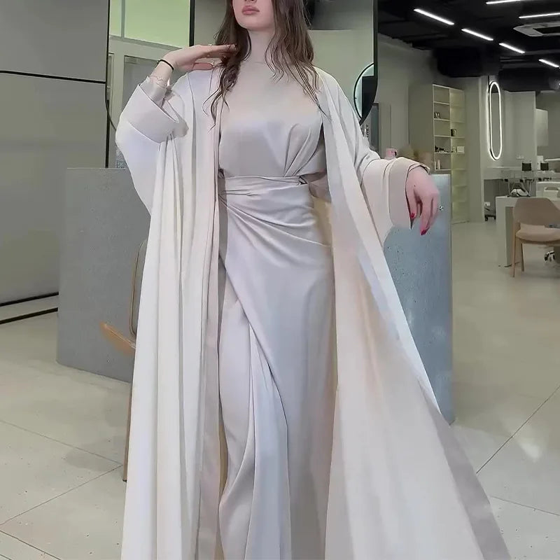 Ramadan Eid Abaya Dress for Women 2 Piece Set Women Dubai Saudi Islam Morocco Kaftan Party Long Robe Open Abayas Vestidos