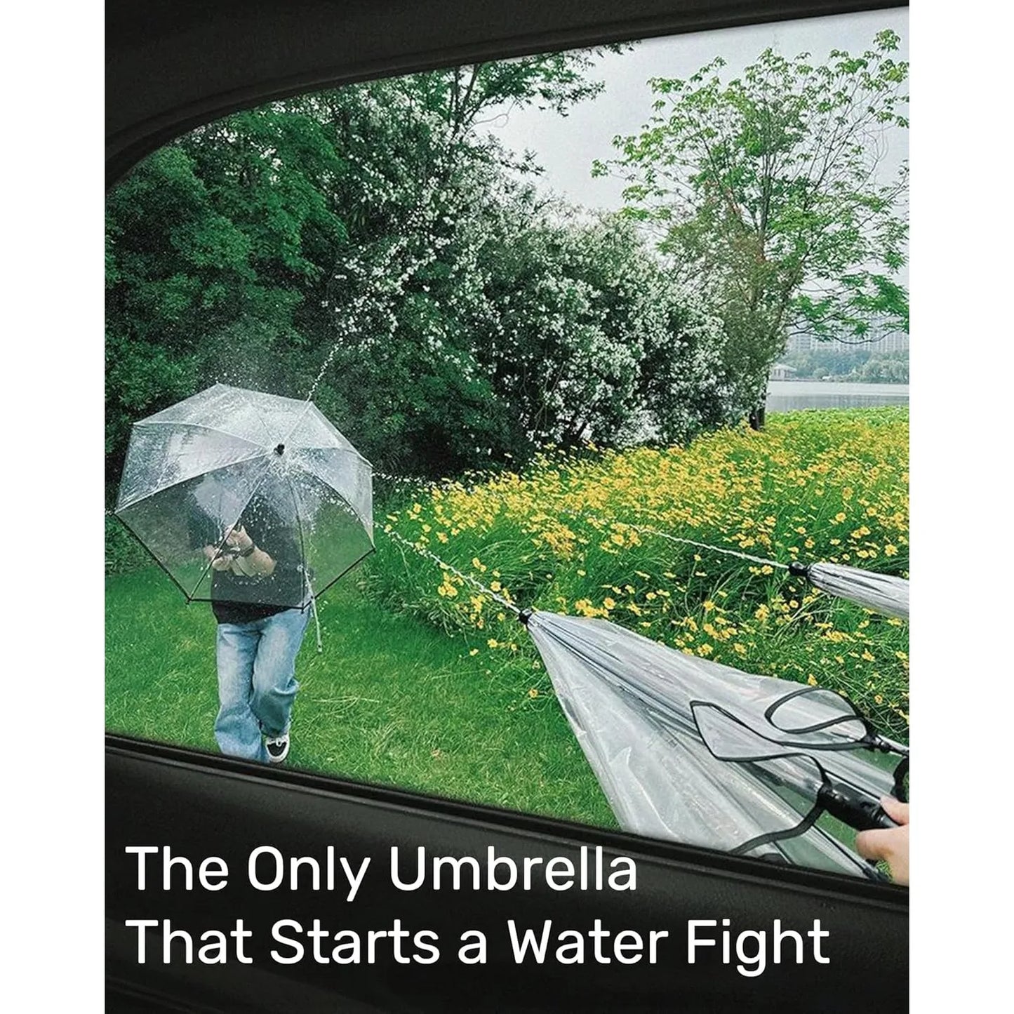 Water Gun Umbrella: Transparent Squirt Gun Shoots 27ft, Dual-Use for Rain and Play, Perfect for Pool Parties