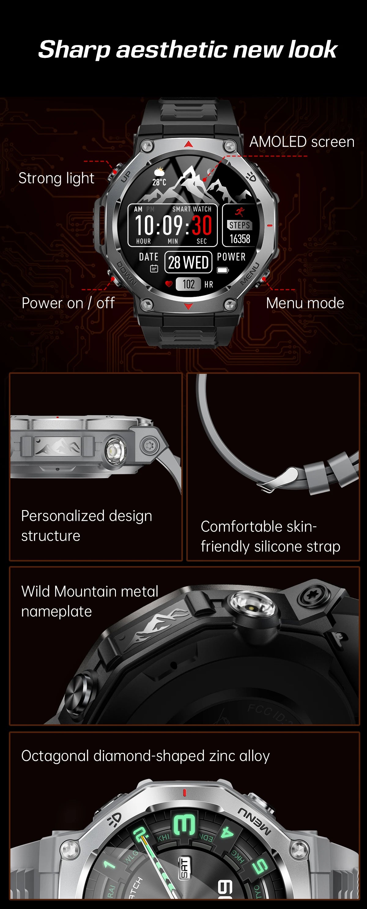 2025 New Military Smart Watch Flashlight/UV Light 5ATM Waterproof Sport Fitness Smartwatch Men Bluetooth Call for Xiaomi IOS
