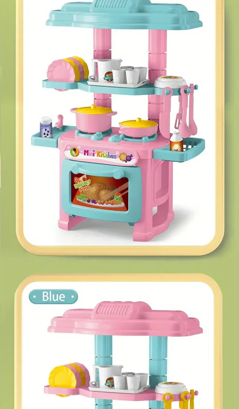 Mini Kitchen Counter Play Set DIY Simulated Cooking Food Tableware Play House Role Play Pretend Game Toy Gift Kid Boy Children - Belvar