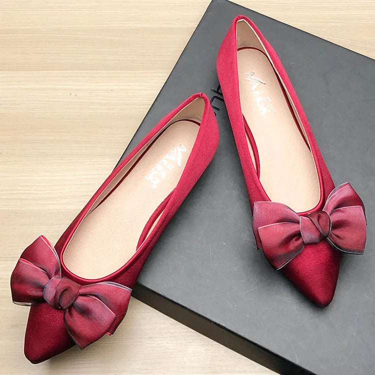 Shoes for Women Flat Heels Pointed Flat Shoes Black Flats for Women Dressy Comfort Silk Bow Size 33-43 Nice Quality Basic Shoes