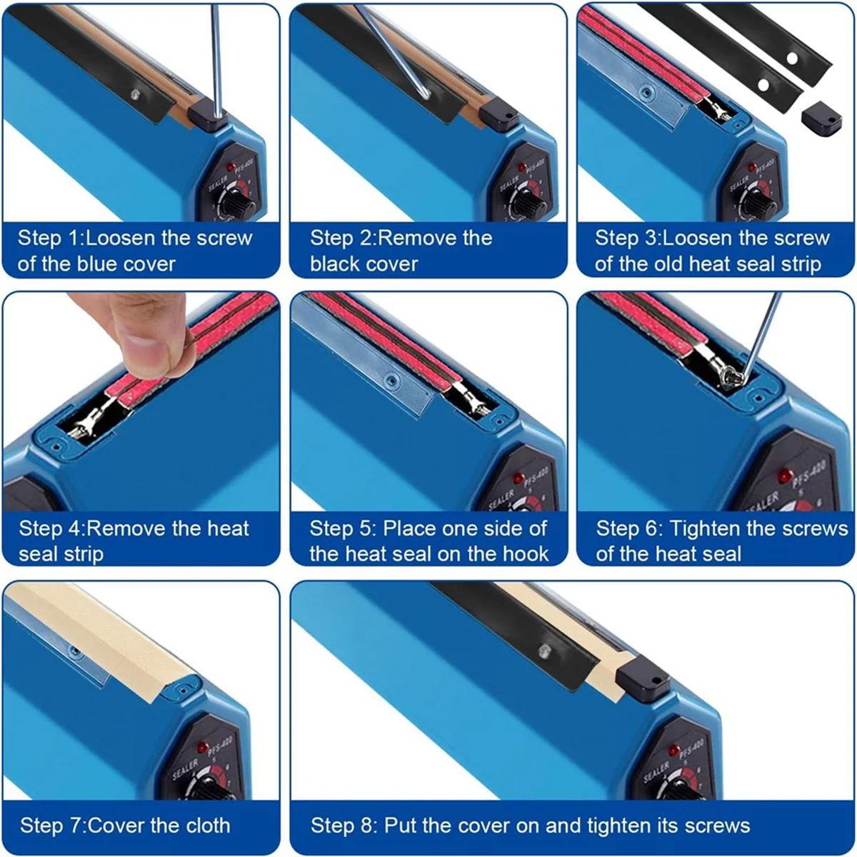 10pcs Impulse Sealer Replacement Parts,8 Inch Cloth Heat Seal Strips Square Elements Grip Impulse Sealer Repair Kit