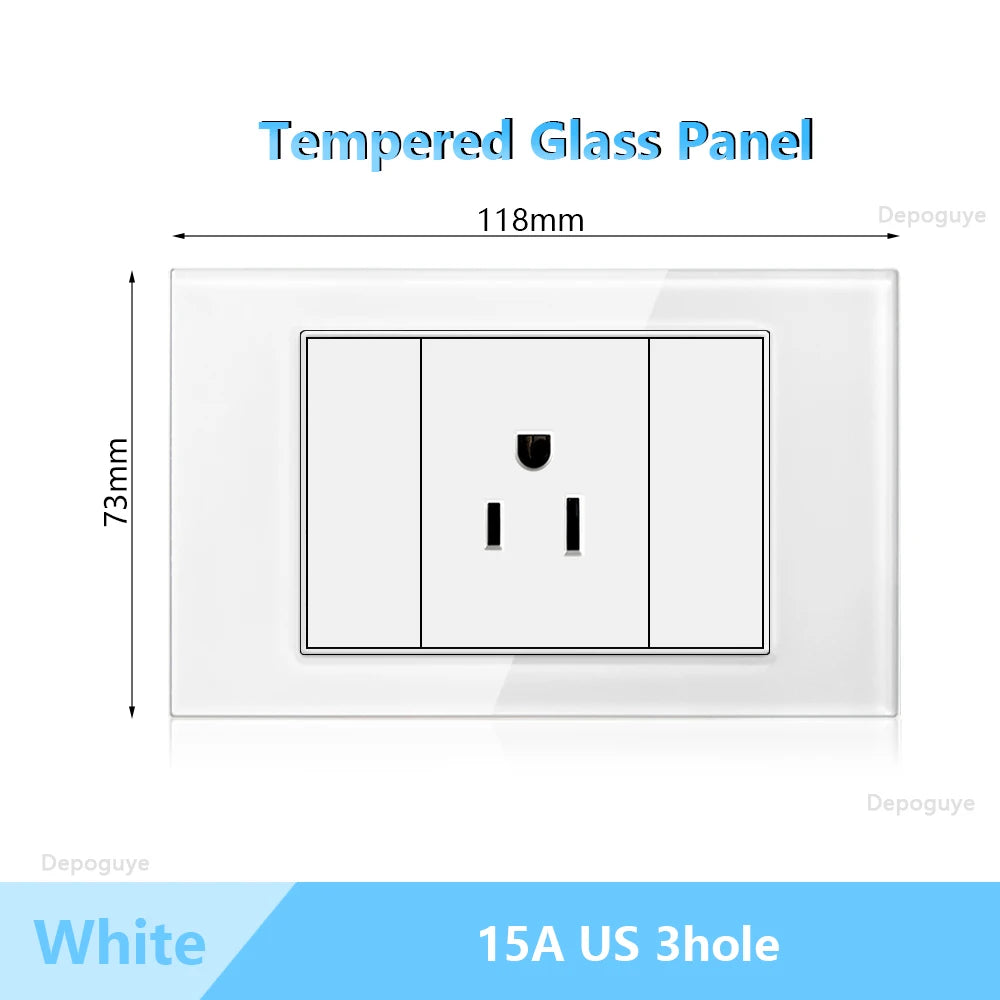 US Wall Switch Power Socket with USB Type-c Quick Charger,American Mexico White Tempered Glass Plug Outlet,Light Switch Panel