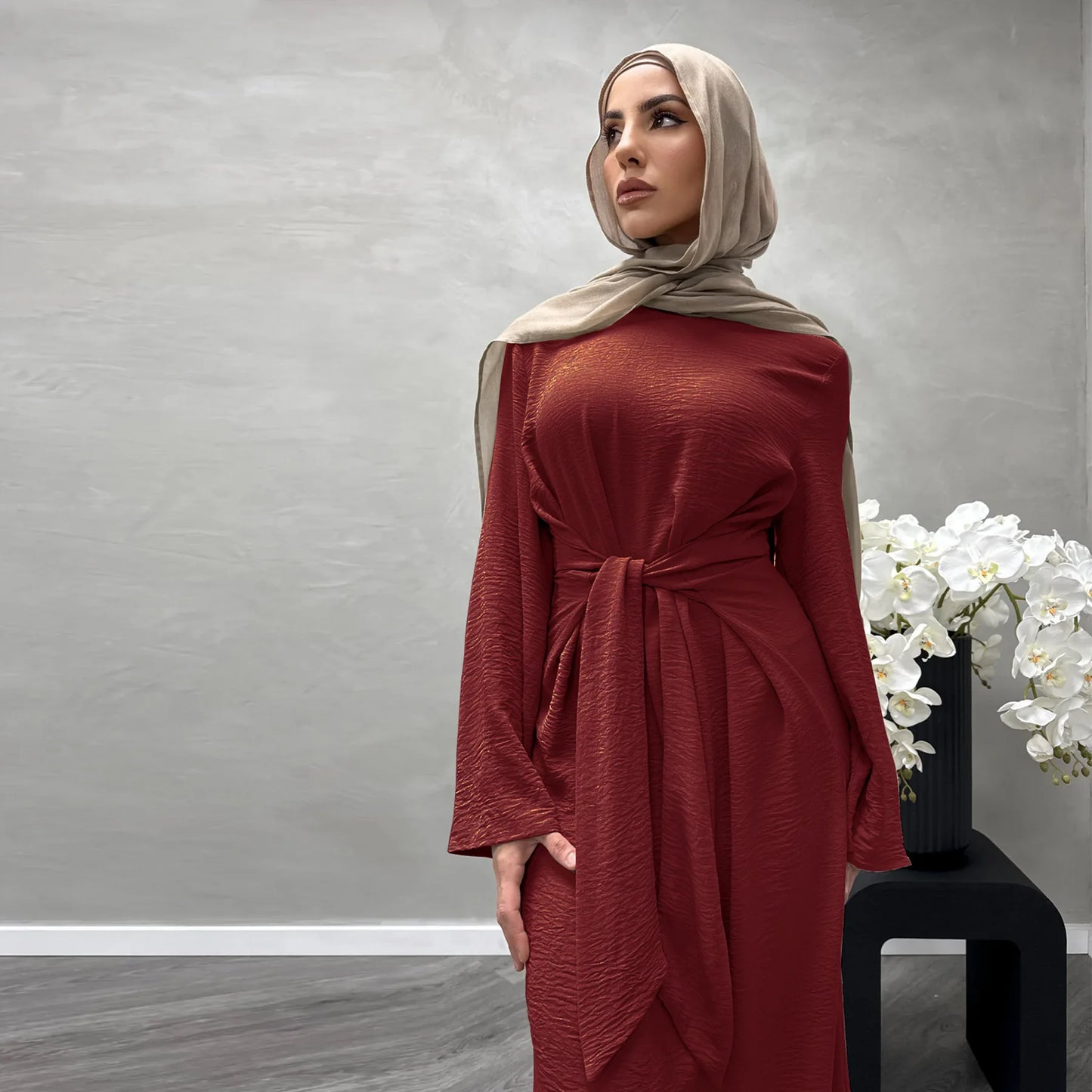 Uni Elegant Ramadan Muslim Modest Dress For Women Eid Arabic Turkey Kaftan Dresses femme Plain Abaya Dubai Islamic Clothing