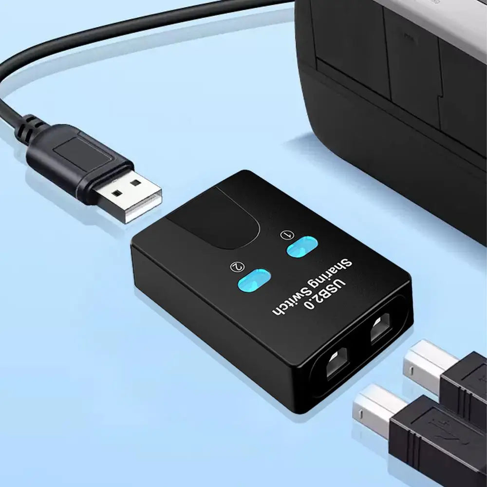 2 Port USB Switch Manual USB HUB Two Computers Share U Disk Printer Devices Two In One Out USB 2.0 Sharer With Cable