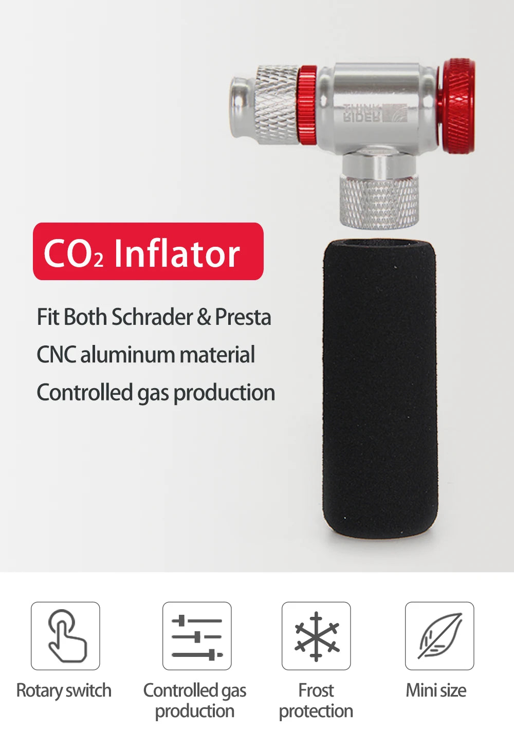 ThinkRider CO2 Pump For Bicycle Schrader Presta Adapter Bike Inflator Aluminum Tire Tube Mini Size MTB Pumps CO2 Cartridge