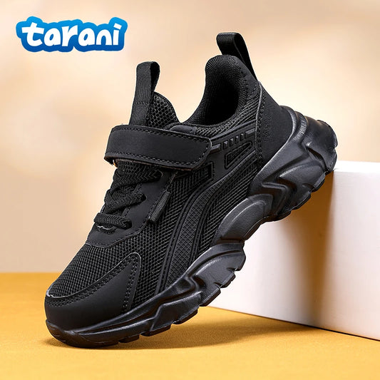 Kids Black Casual Sports Shoes Breathable Mesh Lightweight Running Sneakers for Boys & Girls Outdoor Play Non-Slip Sole Age 5-12 - Belvar
