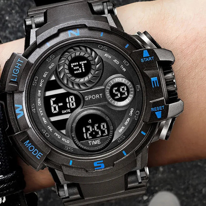 YIKAZE Men's Digital Electronic Watch Sports Glow 55mm Large Dial Student Outdoor Adventure Trend Multifunctional Watches Clock