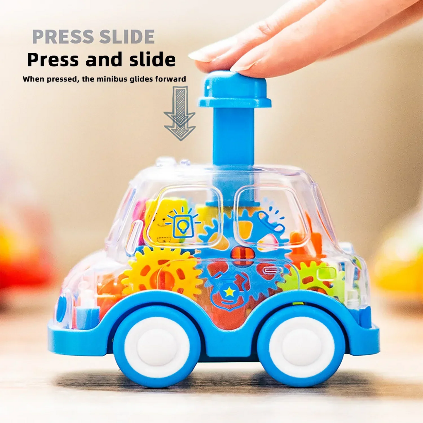 Press the gear car toy, inertia rebound car, puzzle sliding transparent gear car, happy growth and parent-child time