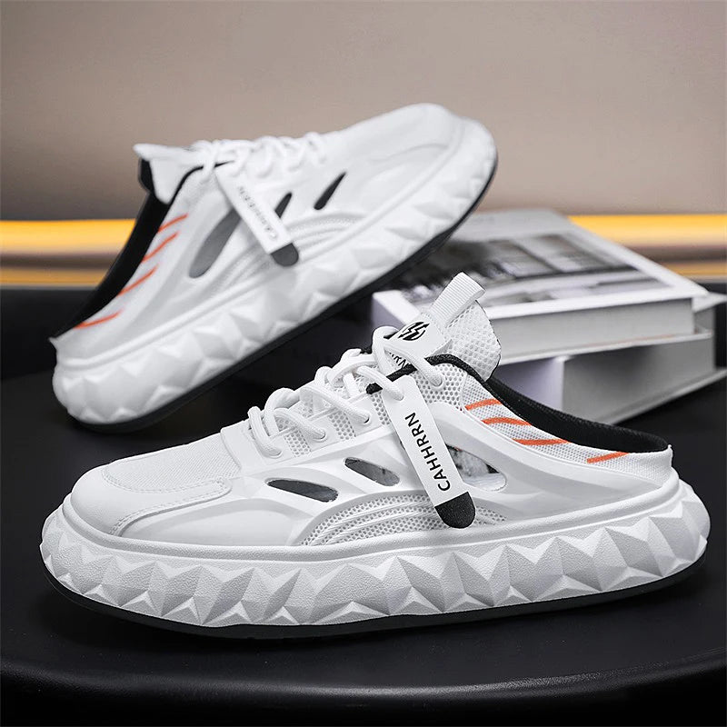 Men's toe-covered half-slip shoes: comfortable, breathable, color-block, stylish, flat-heeled, versatile casual shoes - Belvar