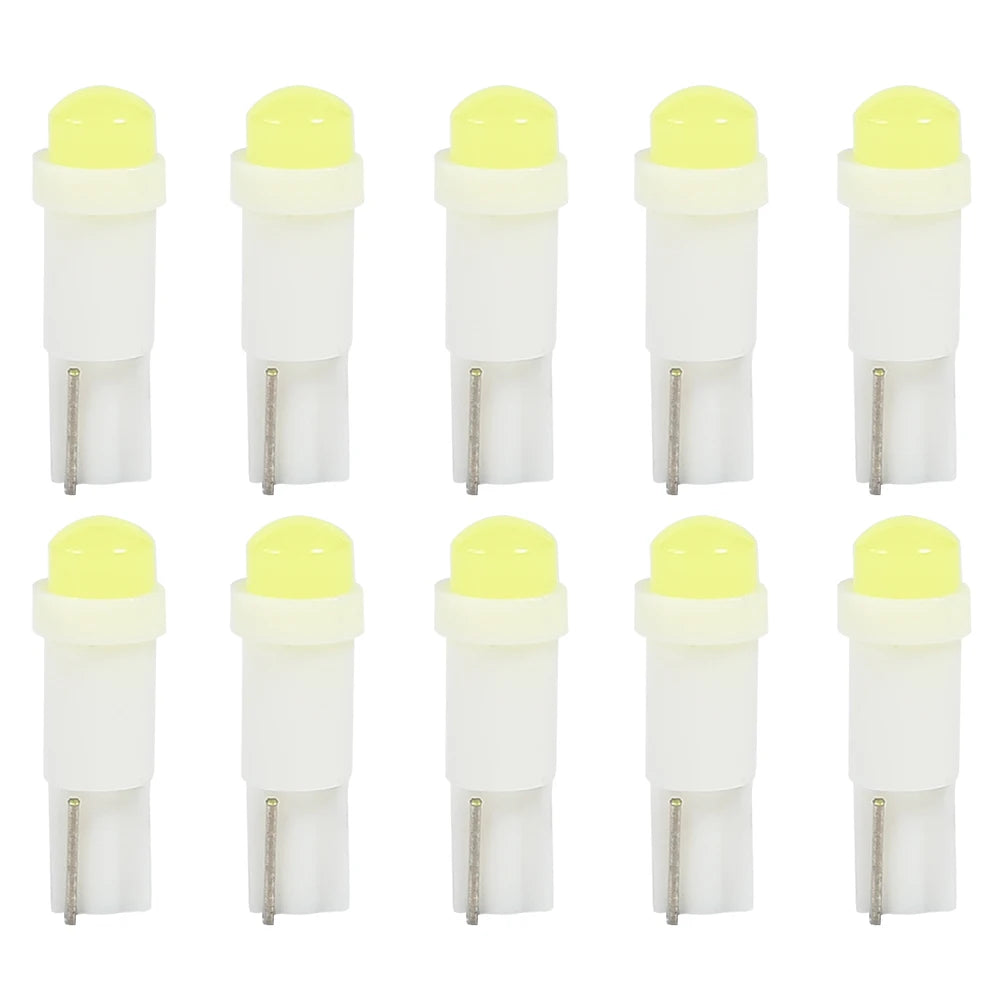 10pcs T5 3D COB LED Car Instrument Cluster Lamp Indicator Reading Light Bulbs Color Temperature 6,000K Brightness 120LM