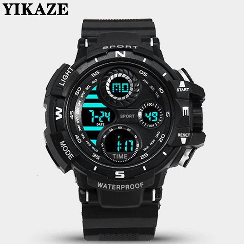 YIKAZE Men's Digital Electronic Watch Sports Glow 55mm Large Dial Student Outdoor Adventure Trend Multifunctional Watches Clock