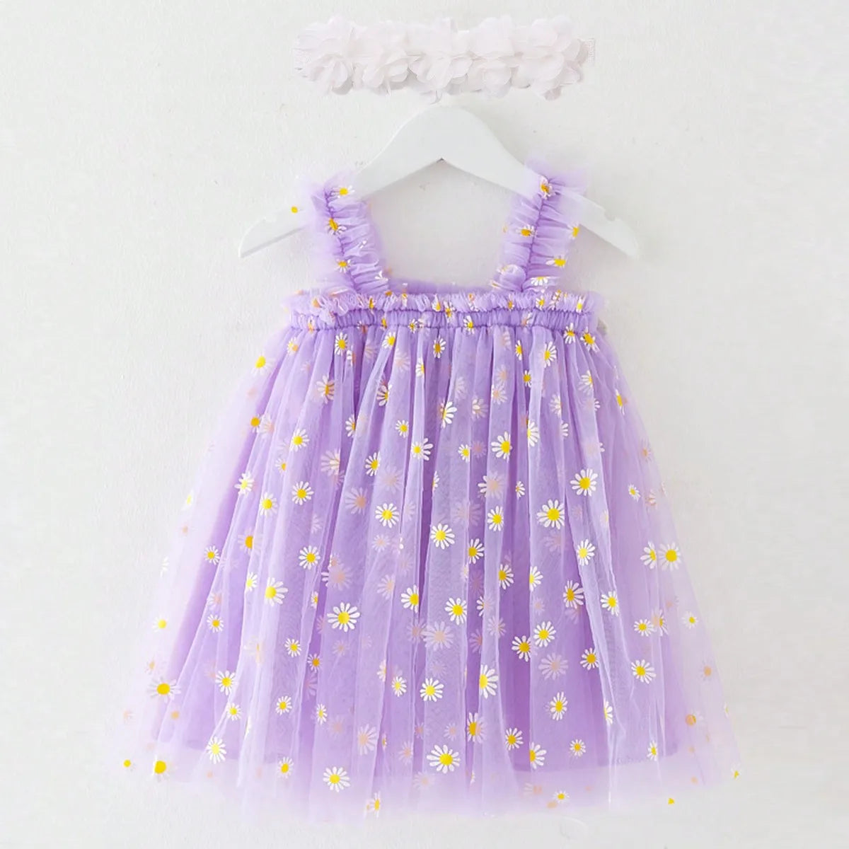 Toddler Baby Girls Tutu Dress Sleeveless Embroidery Floral Print Tulle Dress Little Girl Princess Dresses with Flower Headband