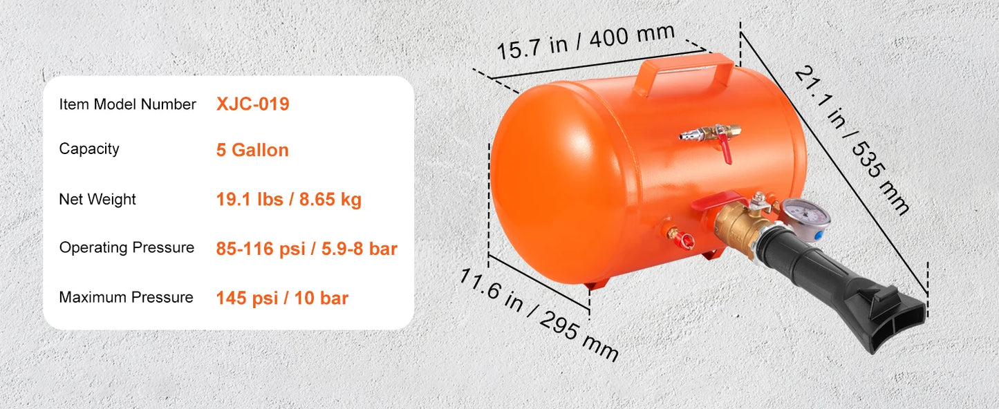 SucceBuy Tire Bead Blaster 5 Gallon/19L Capacity Includes Pressure Gauge & Handle 145 PSI Max Inflation Tank for Cars Trucks ATV