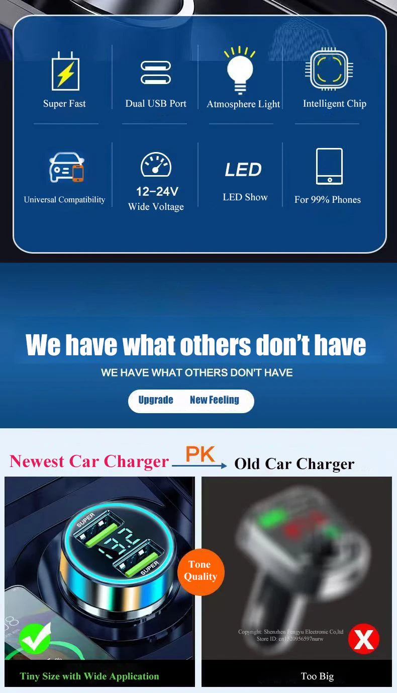 2 Port Super Fast USB Car Charger for iPhone 14 Pro Max 13 Oneplus Huawei OPPO Samsung Xiaomi 240W Quick Charging Loader Adapter