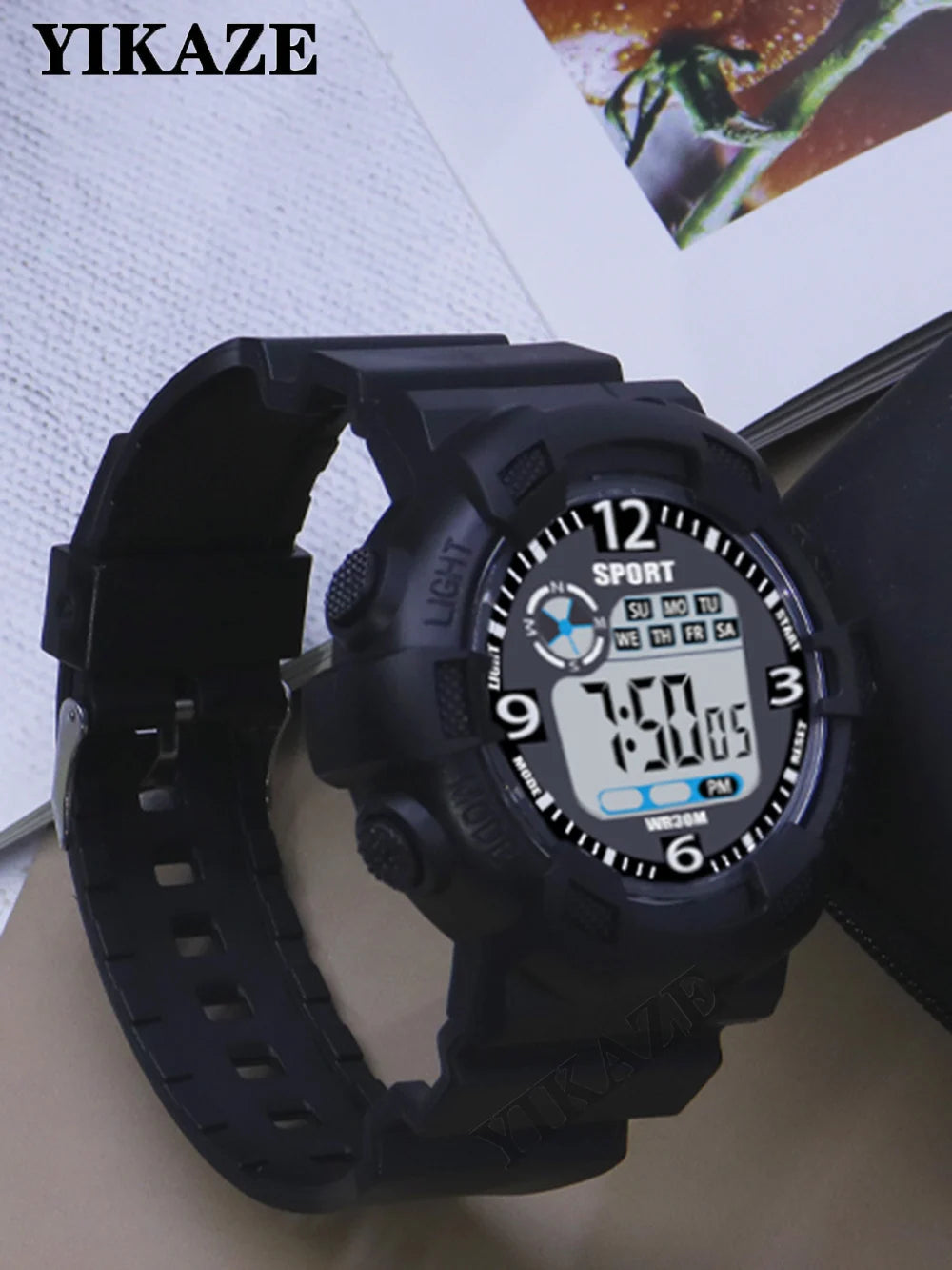 YIKAZE Men's Digital Electronic Watch Sports Glow 55mm Large Dial Student Outdoor Adventure Trend Multifunctional Watches Clock