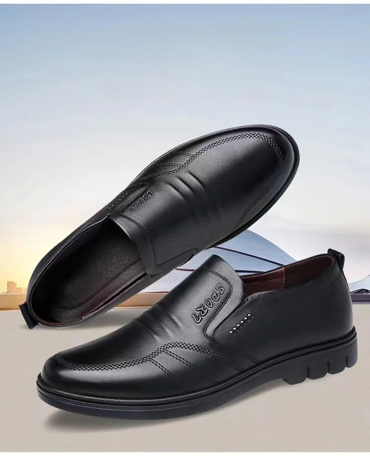 Men's leather shoes new black Soft bottom anti slip and breath shoes men's Business dress casual Zapatos luxury light flat - Belvar