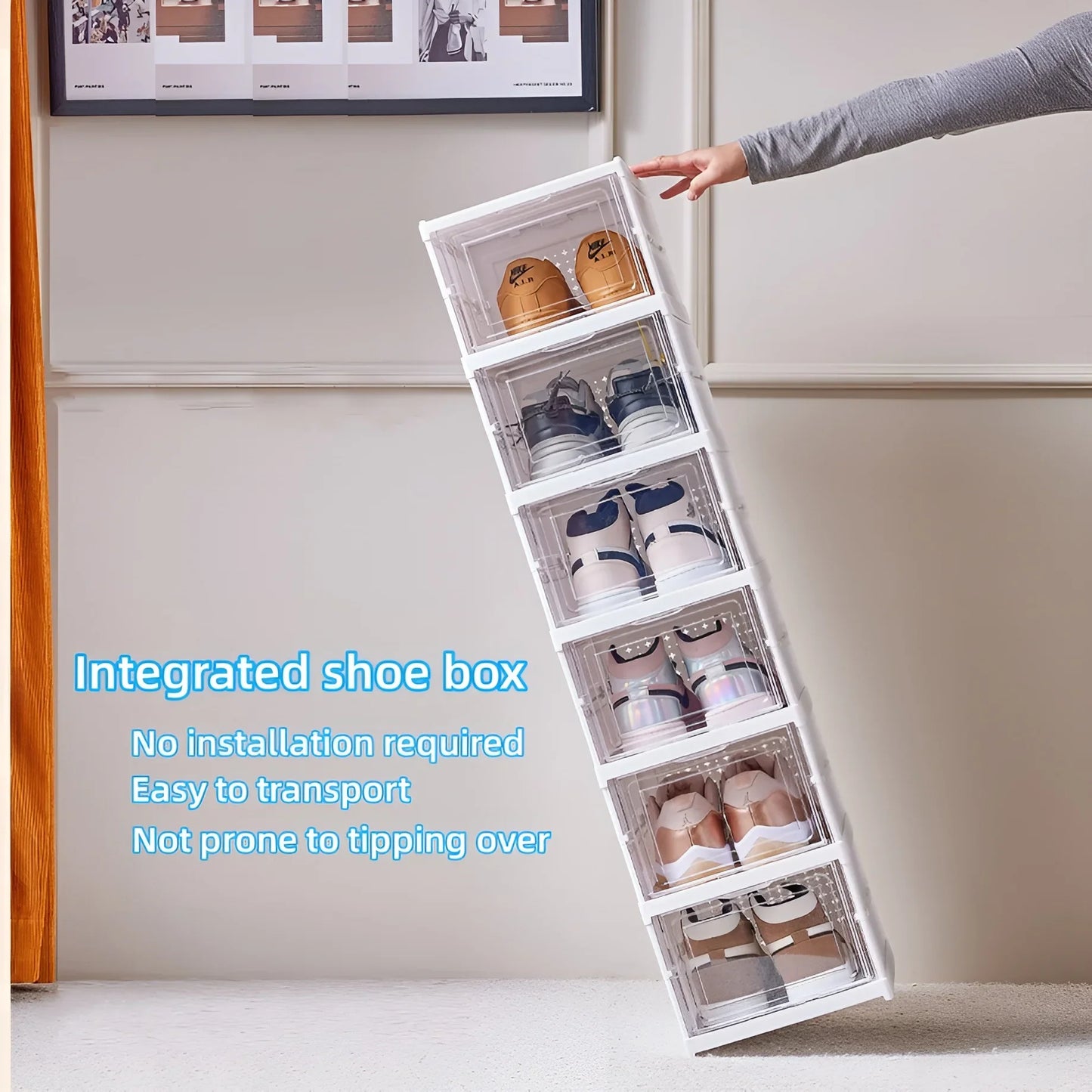 6 Layers Shoes Box Foldable Transparent Sneaker Shoe Storage Organizers Box Stackable Dustproof High-top Cabinet Shoe Rack Shelf - Belvar