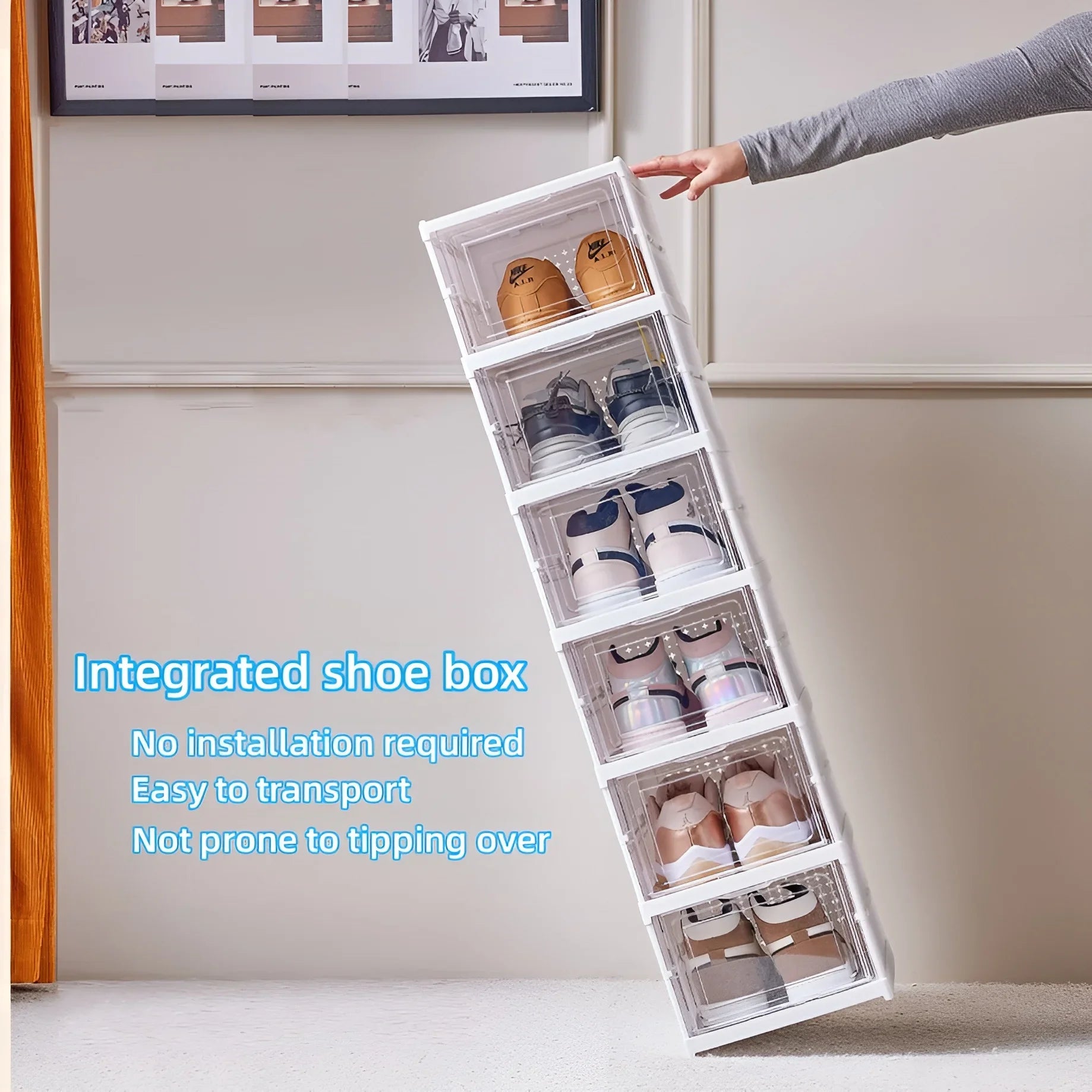 6 Layers Shoes Box Foldable Transparent Sneaker Shoe Storage Organizers Box Stackable Dustproof High-top Cabinet Shoe Rack Shelf - Belvar