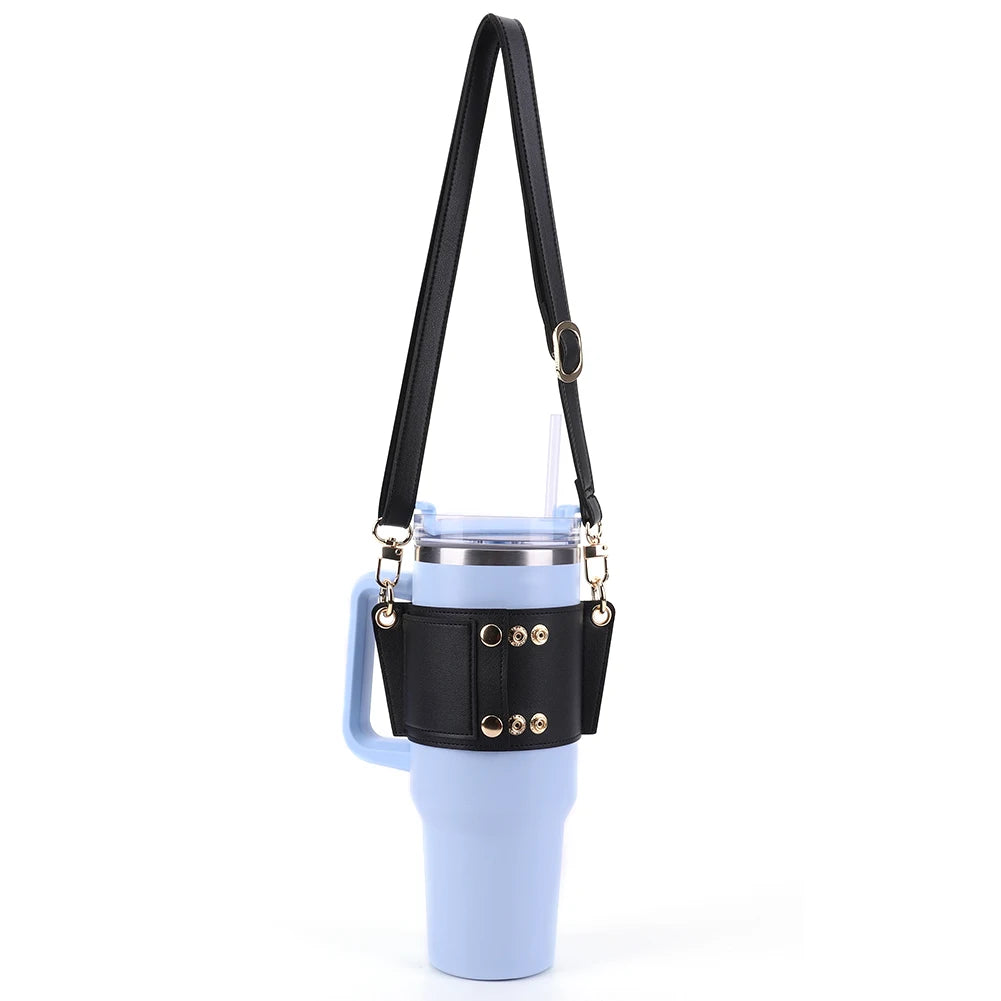 PU Leather Water Bottle Sling Bag with Adjustable Strap Portable Cup Cover For STANLEY 30oz & 40oz Tumbler for Outdoor Travel