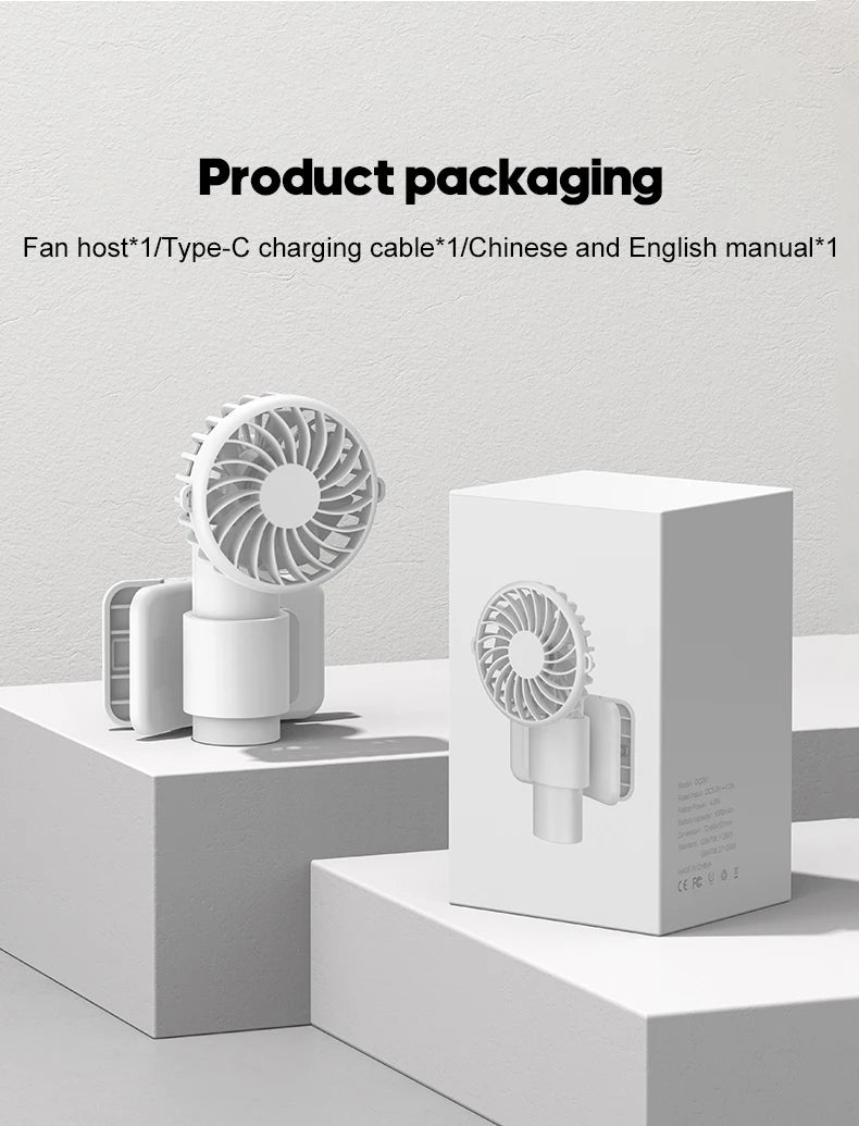 Portable Multifunctional Mini Clip Fan USB Rechargeable 1000mAh 3 Wind Speeds Adjustable Silent Handheld Fan for Travel Umbrella