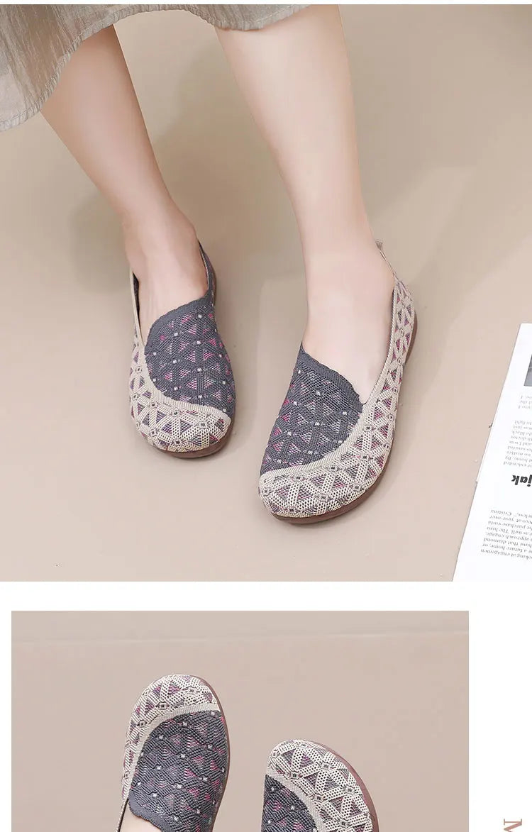 Ladies' 2025 mesh lightweight casual shoes for summer breathable and comfortable anti-slip round toe flat shoes - Belvar