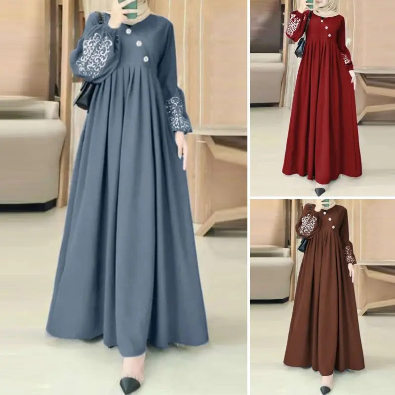 ZANZEA Fashion Turkey Muslim Dress Vintage Eid Mubarek Vestidos Woman Long Sleeve Neck Dresses Elegant Party Sundress Oversized