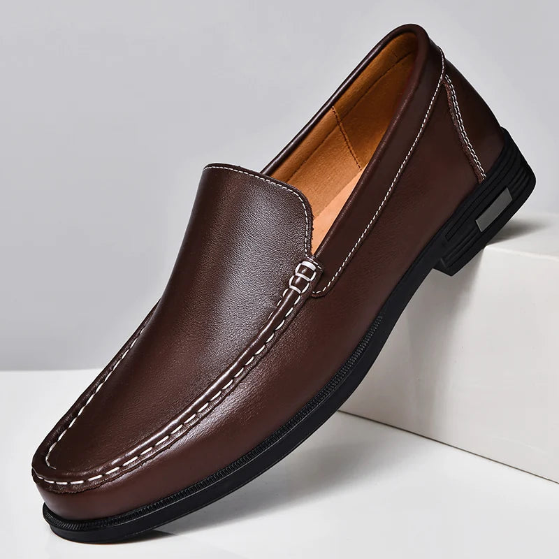 Men's comfortable walking shoes made of genuine leather, one foot loafers, new trendy designer, Mo hot selling driving shoes - Belvar